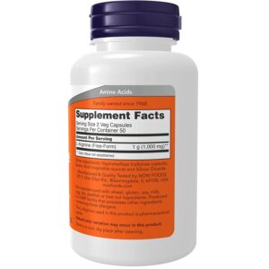 Now Foods L-Arginine 500mg Amino Acids, 100 Capsules