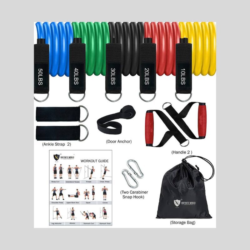 Greynite Resistance Band Set With Handle, Portable Toning Tubes With Door Anchor & Premium Rubber Handle Also Included Ankle Straps, Multicolor