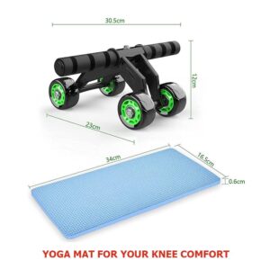 Greynite 4-Wheel Ab Roller With Knee Mat And Floor Wedge Core Strength & Abdominal Trainer Exercise, Black & Green