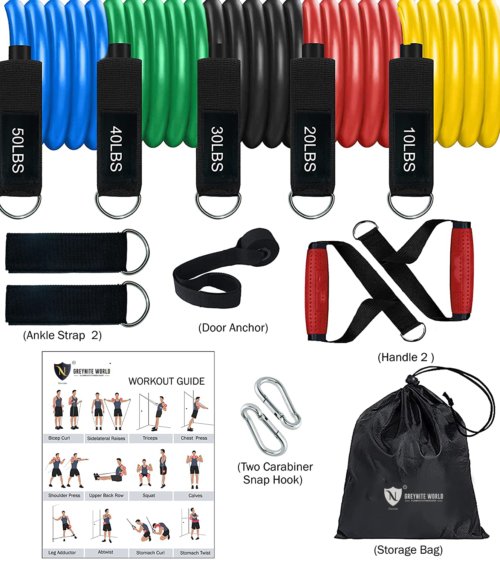 Greynite Resistance Band Set With Handle, Portable Toning Tubes With Door Anchor & Premium Rubber Handle Also Included Ankle Straps