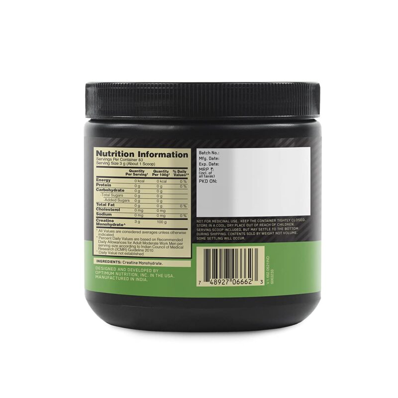 : Optimum Nutrition (ON) Micronized Creatine Powder - 250 Gram, 83 Serves, 3g of 100% Creatine Monohydrate Per Serving, Enhanced athletic Performance