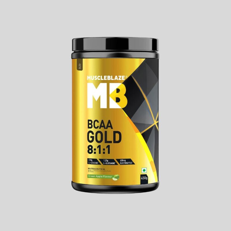 MuscleBlaze BCAA Gold 8:1:1, Branch Chain Amino Acids Supplements, 30 Servings, 450 G, Green Apple Flavour