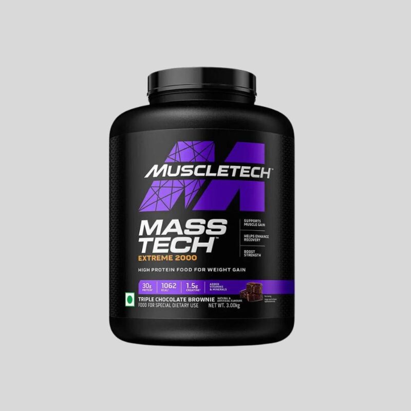 Muscletech Performance Mass Tech Extreme 2000 Post-Workout Mass Gainer, 3 Kg Tripple Chocolate Brownie