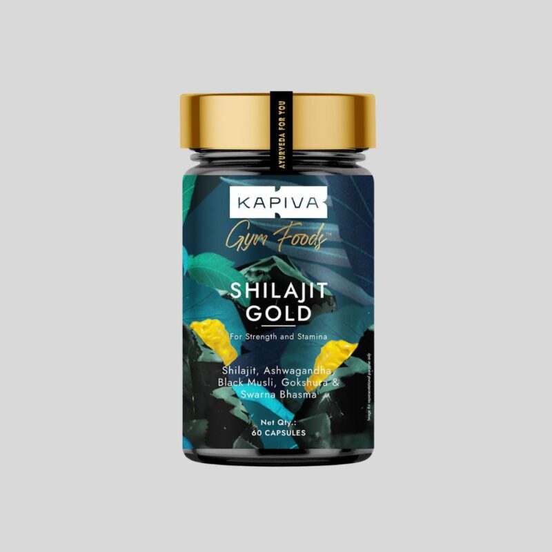 Kapiva Shilajit/Shilajeet Gold | Contains 24 Carat Gold , For Stamina, Muscle Growth & Energy, Ashwagandha, Gokshura, Safed Musali-60 Capsules