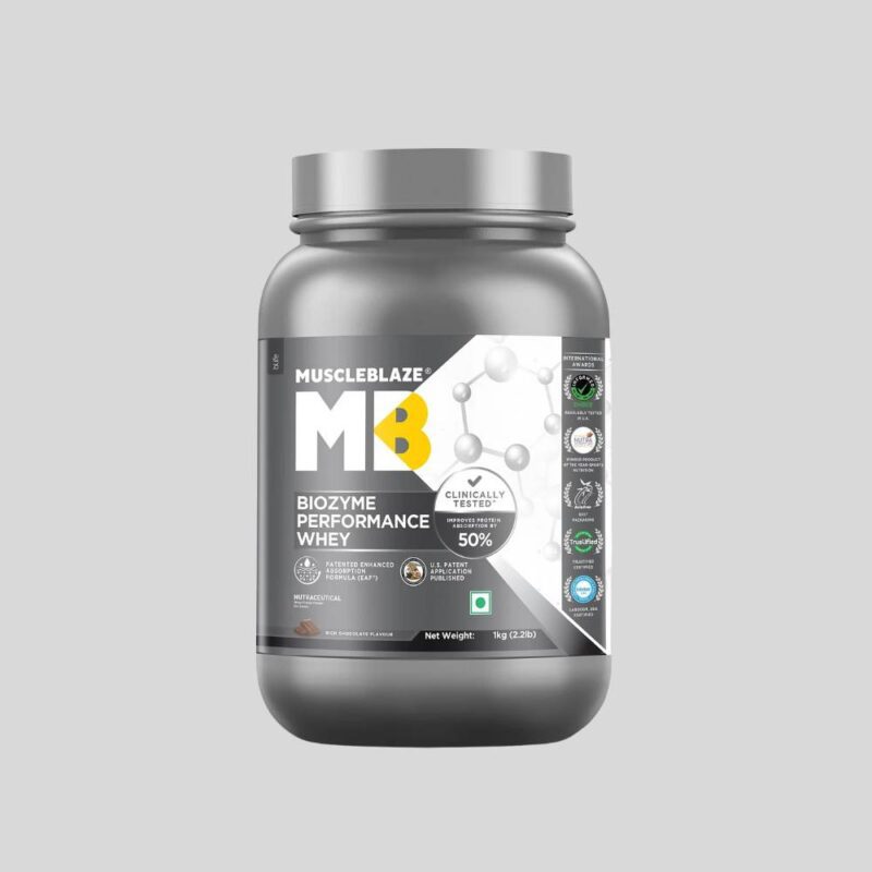 MuscleBlaze Biozyme Performance Whey Protein Powder (1kg / 2.2lbs) | 25g Protein Per Scoop | Clinically Tested 50% Higher Protein Absorption- Rich Chocolate 1 MuscleBlaze Biozyme Performance Whey Protein Powder (1kg / 2.2lbs) | 25g Protein Per Scoop | Clinically Tested 50% Higher Protein Absorption- Rich Chocolate