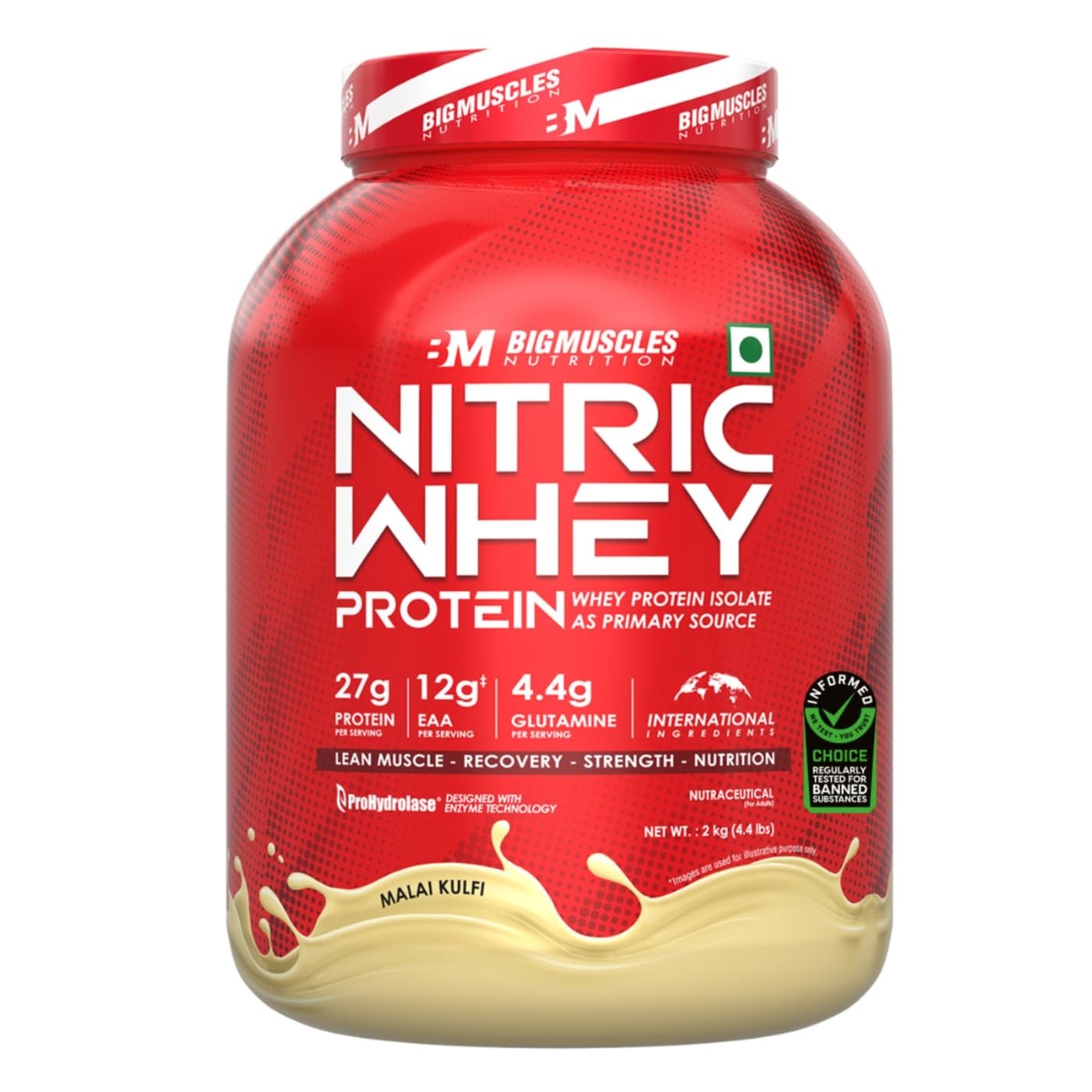 Bigmuscles Nutrition Nitric Whey Protein Isolate| Prohydrolase Enzyme Technology for Faster Absorption & Lean Muscle Growth| 27g protein, 2kg (Malai Kulfi)